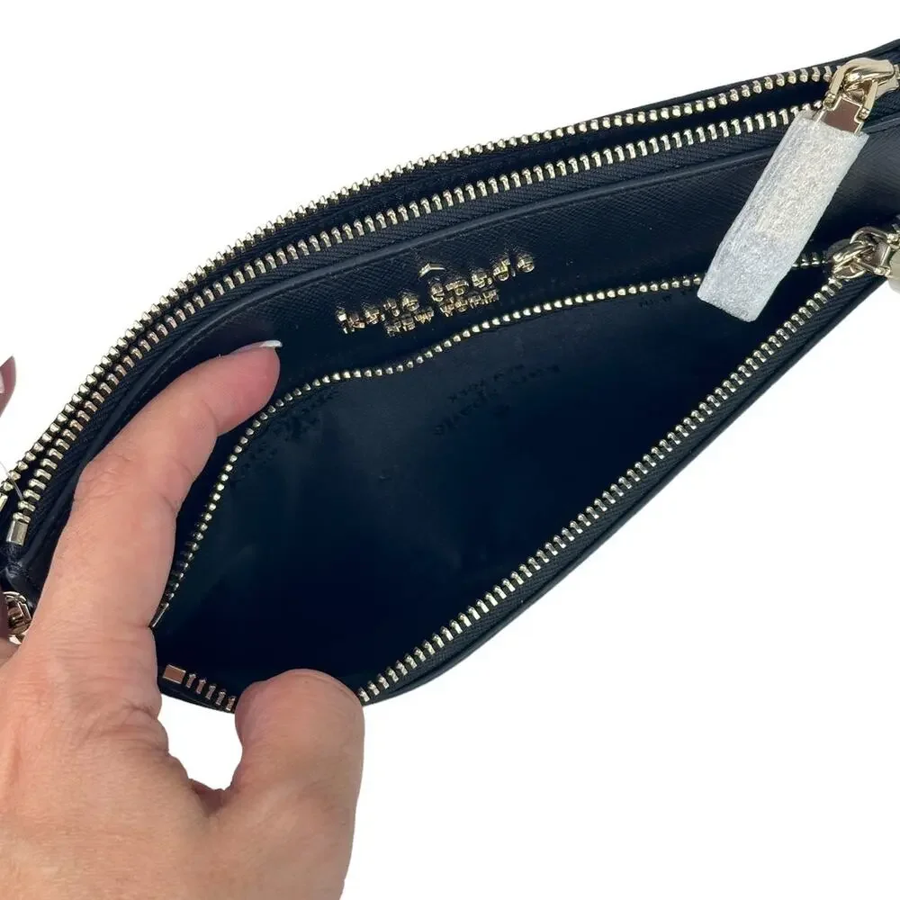 Kate Spade color block Staci Medium Wristlet warm beige and Black